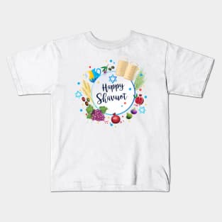 Happy Shavuot - Jewish Holiday greeting card, torah, traditional seven species Kids T-Shirt